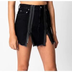 Carmar Womens Colin Double Zipper 100% Cotton Denim Mini Skirt‎ Black Size 26